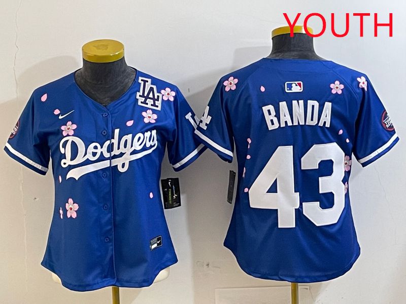 Youth Los Angeles Dodgers #43 Banda Blue White Blue Sakura Edition 2025 Nike MLB Jersey style 8->youth mlb jersey->Youth Jersey